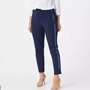 Joan Rivers Midnight Blue Sequin Accent Cropped Pants